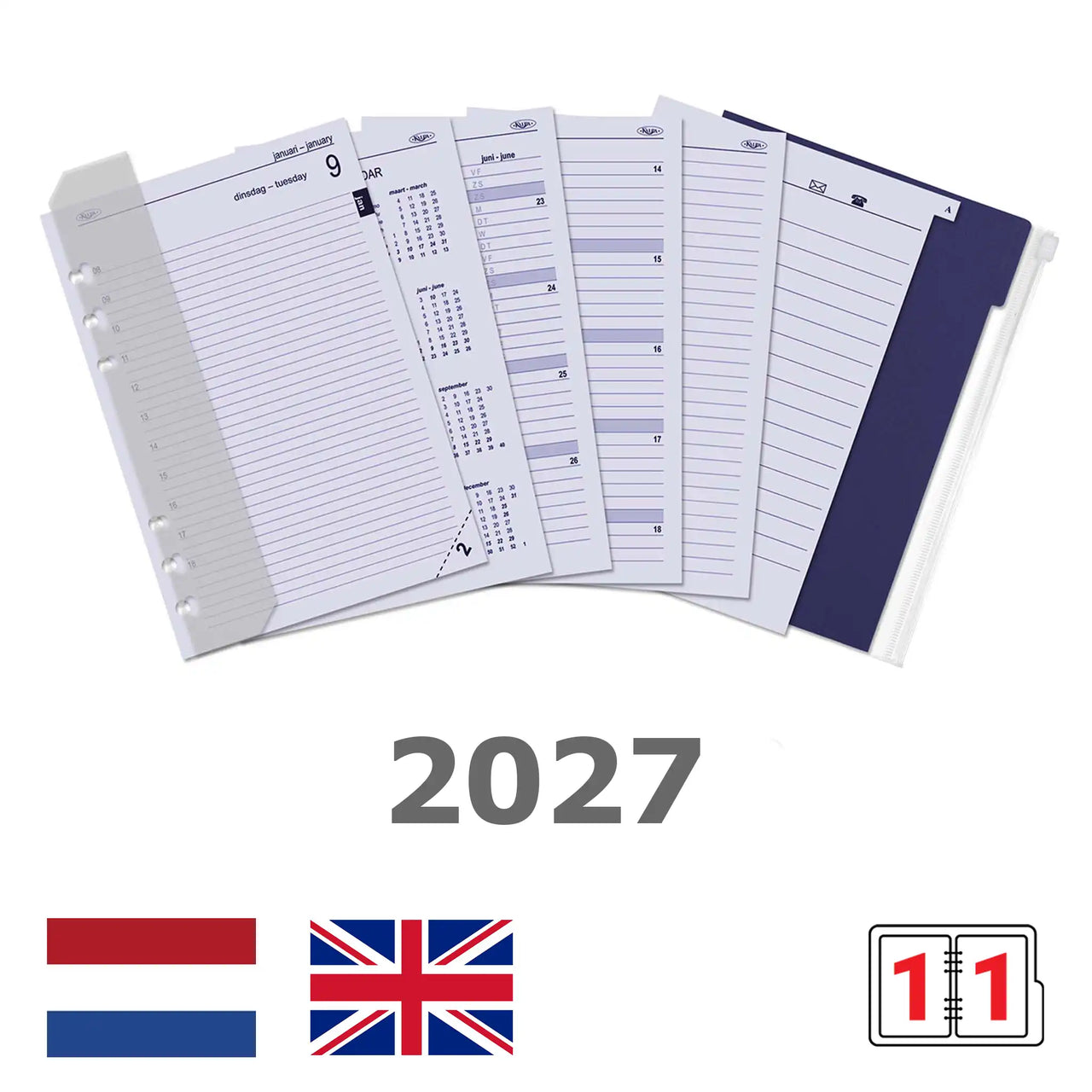 6301-27 210 x 144 mm A5 Planner Refills 1 day per page complete 2026 NL EN