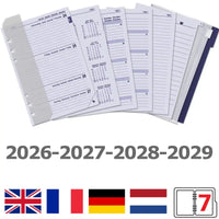 6306-26-27-28-29  210 x 144 mm A5 6 Ring Diary Refills Weekly Complete Set EN DE FR NL 2026 2027 2028 2029