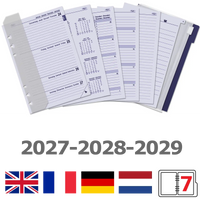 6306-27-28-29 210 x 144 mm A5 6 Ring Diary Refills Weekly with extras EN DE FR NL 2027 2028 2029