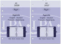 6406-26-27 210 x 144 mm A5 Bindmiddel Vulling 1 Week per 2 Paginas EN DE FR NL (een beetje roest op de ringband!) + opbergmap 2026 2027