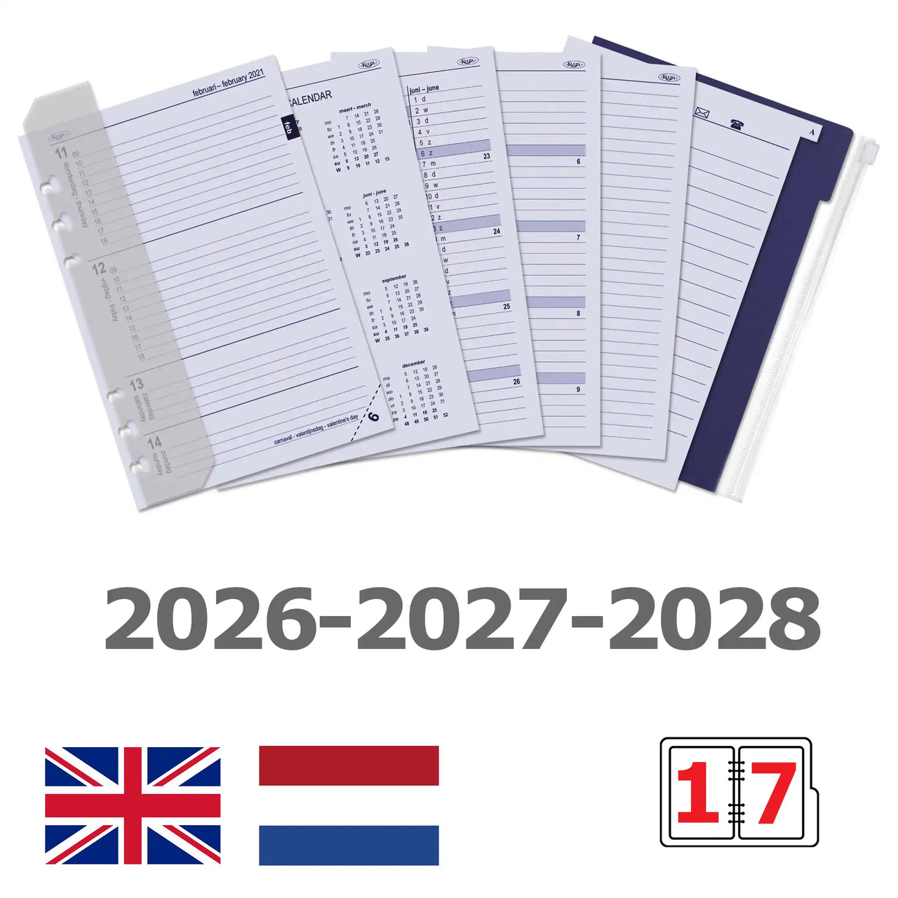 6307-26-27-28 210 x 144 mm A5 Agenda Planner inserta semanal en nl 2026 2027 2028