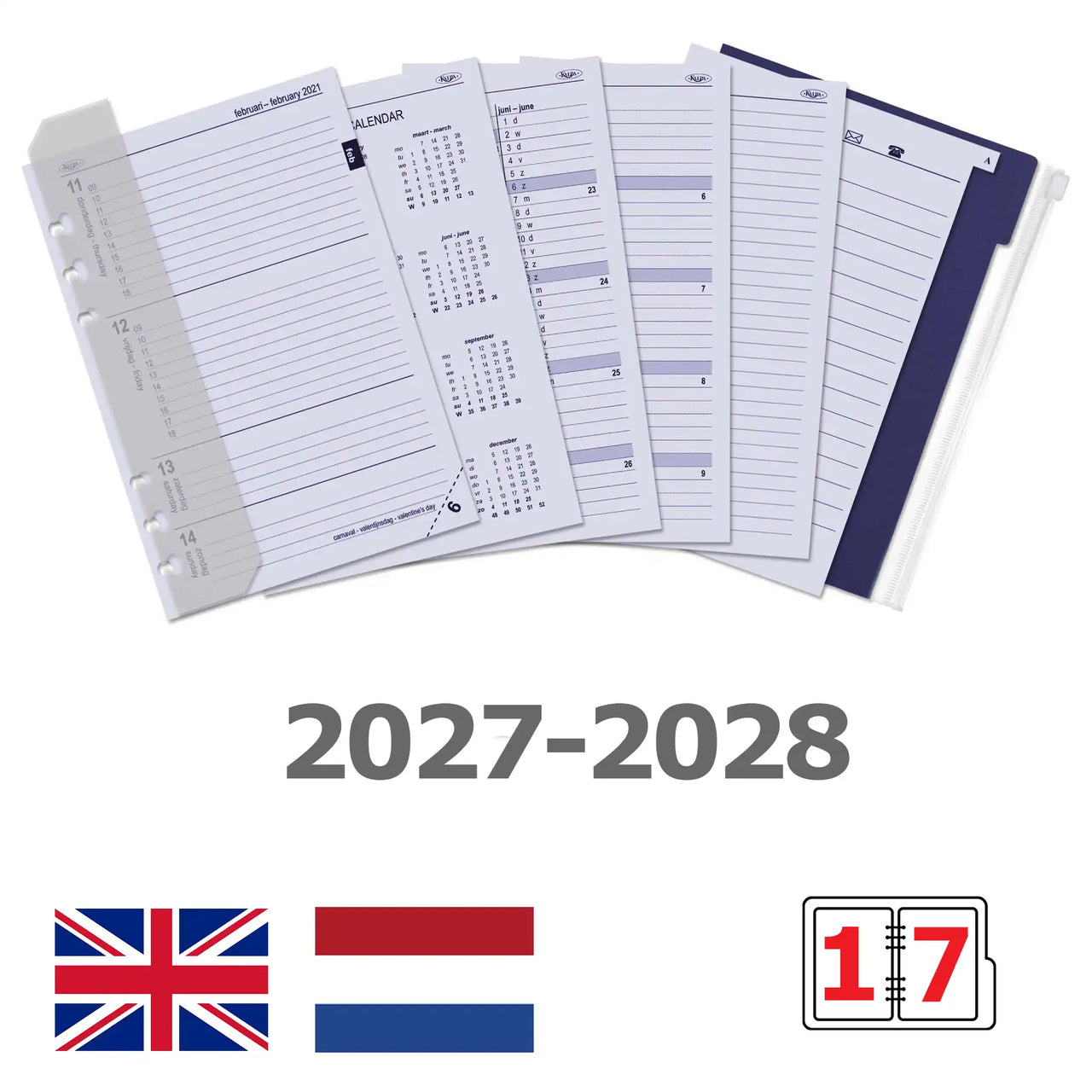 6307-27-28 210 x 144 mm A5 Agenda Planner inserta semanal en nl 2027 2028
