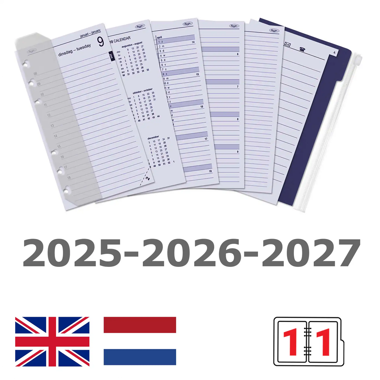6311-25-26-27 170 x 95 mm Personal Planificador de la agenda recarga diario Conjunto completo en nl 2025 2026 2027