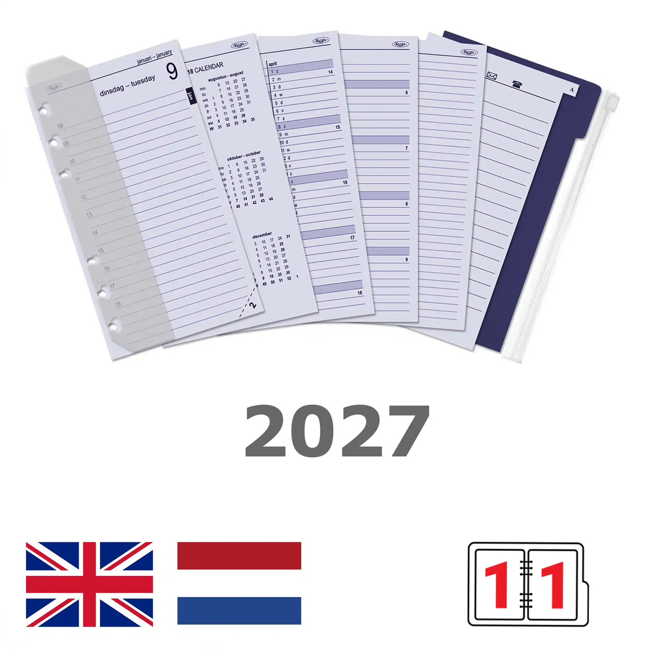 6311-27 170 x 95 mm Personal Agenda Planner Reabla diario Complete Set en NL 2027