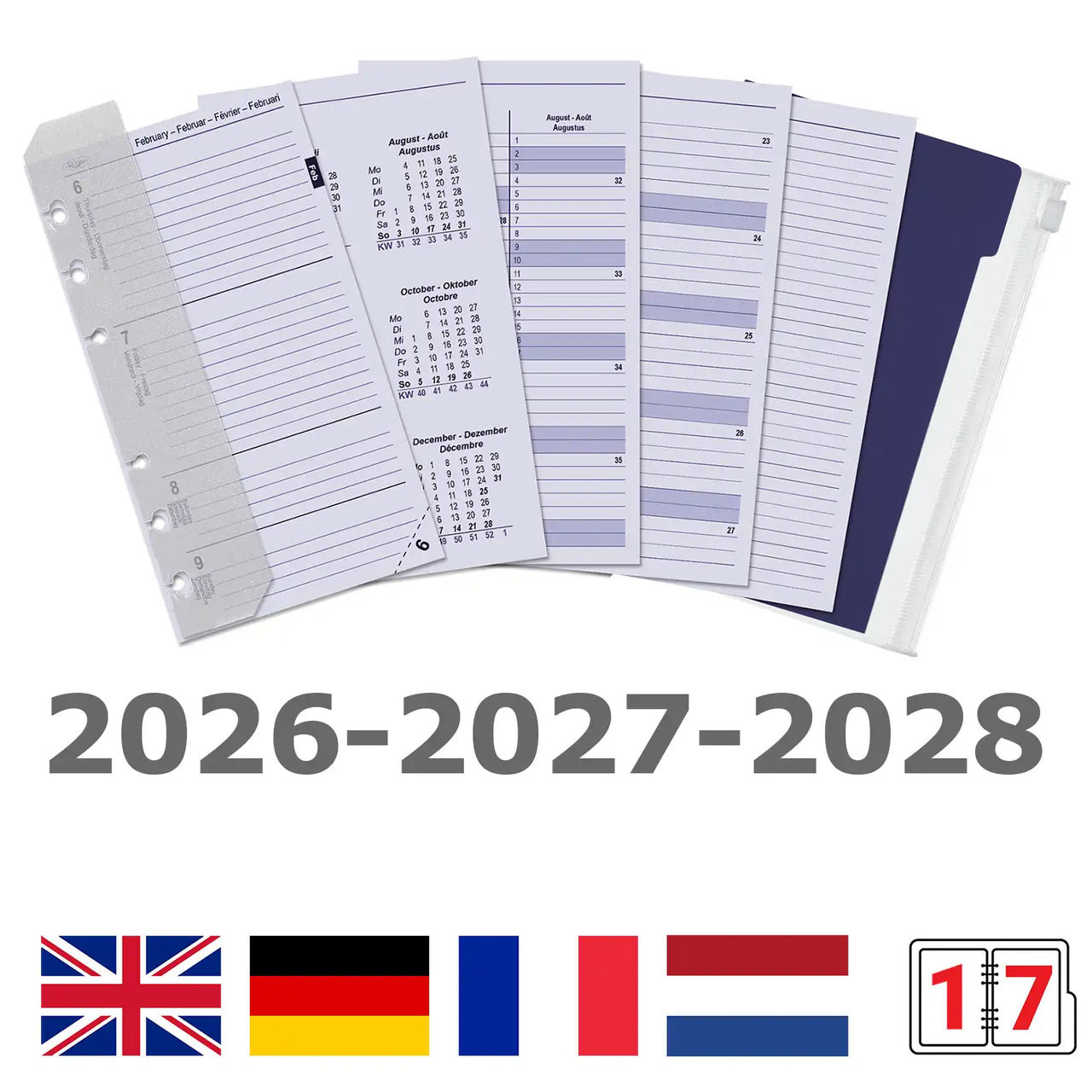 6316-26-27-28 170 x 95 mm Personal Binder Agenda Refills Complete Set Weekly EN DE FR NL 2026 2027 2028