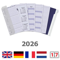 Personal 6 Ring Diary Inserts Complete Set Weekly EN DE FR NL 2026