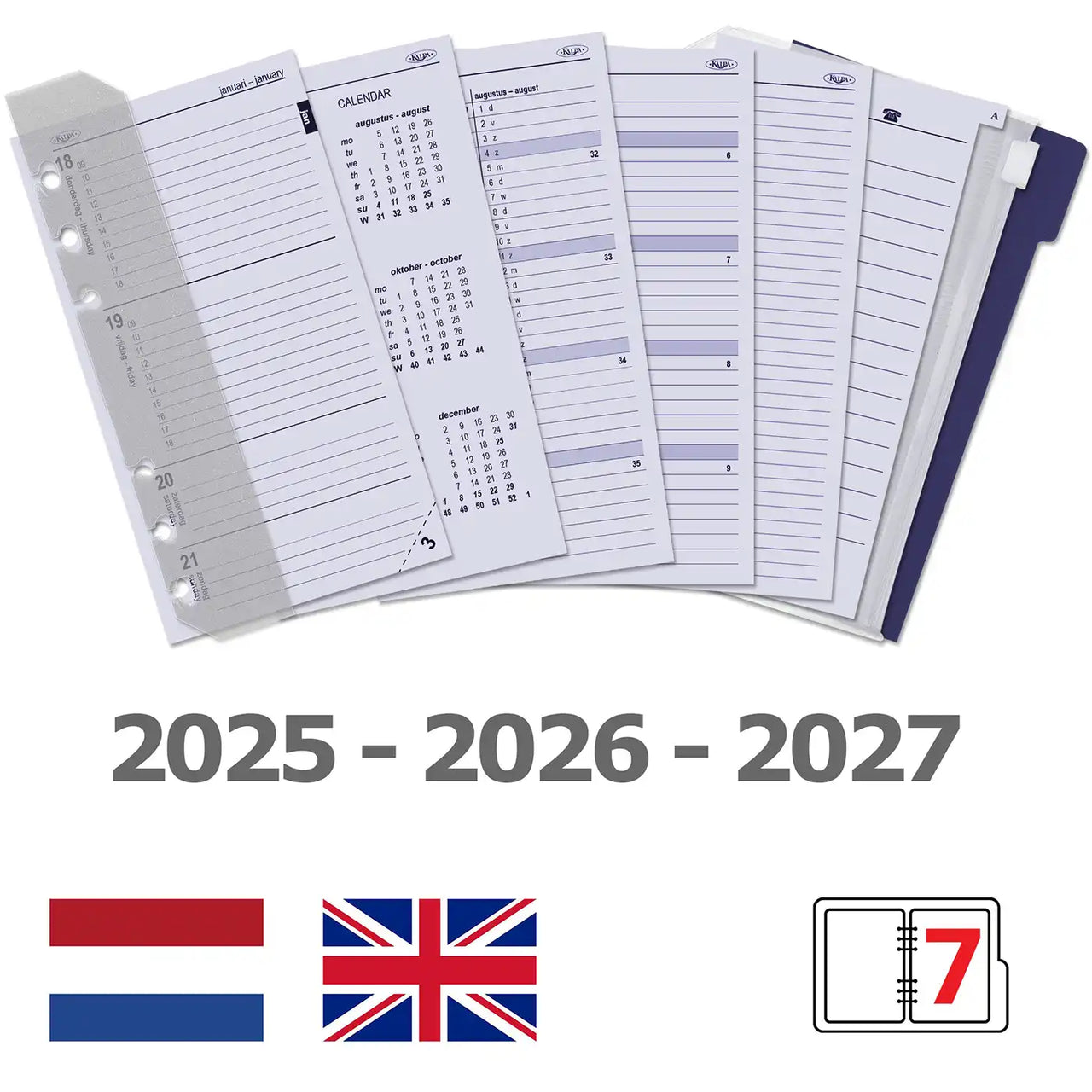 6317-25-26-27 170 x 95 mm Planificador Personal Reabastecimiento de organizador Según Complete Set NL EN 2025 2026 2027