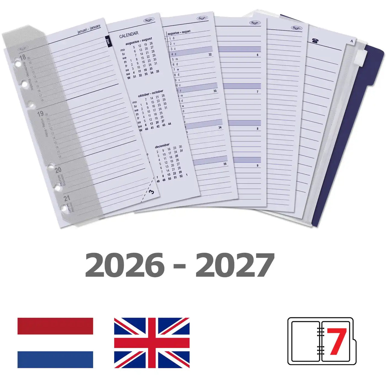 6317-26-27 170 x 95 mm Planificador Personal Reabastecimiento del organizador Según el conjunto completo del conjunto NL EN 2026 2027