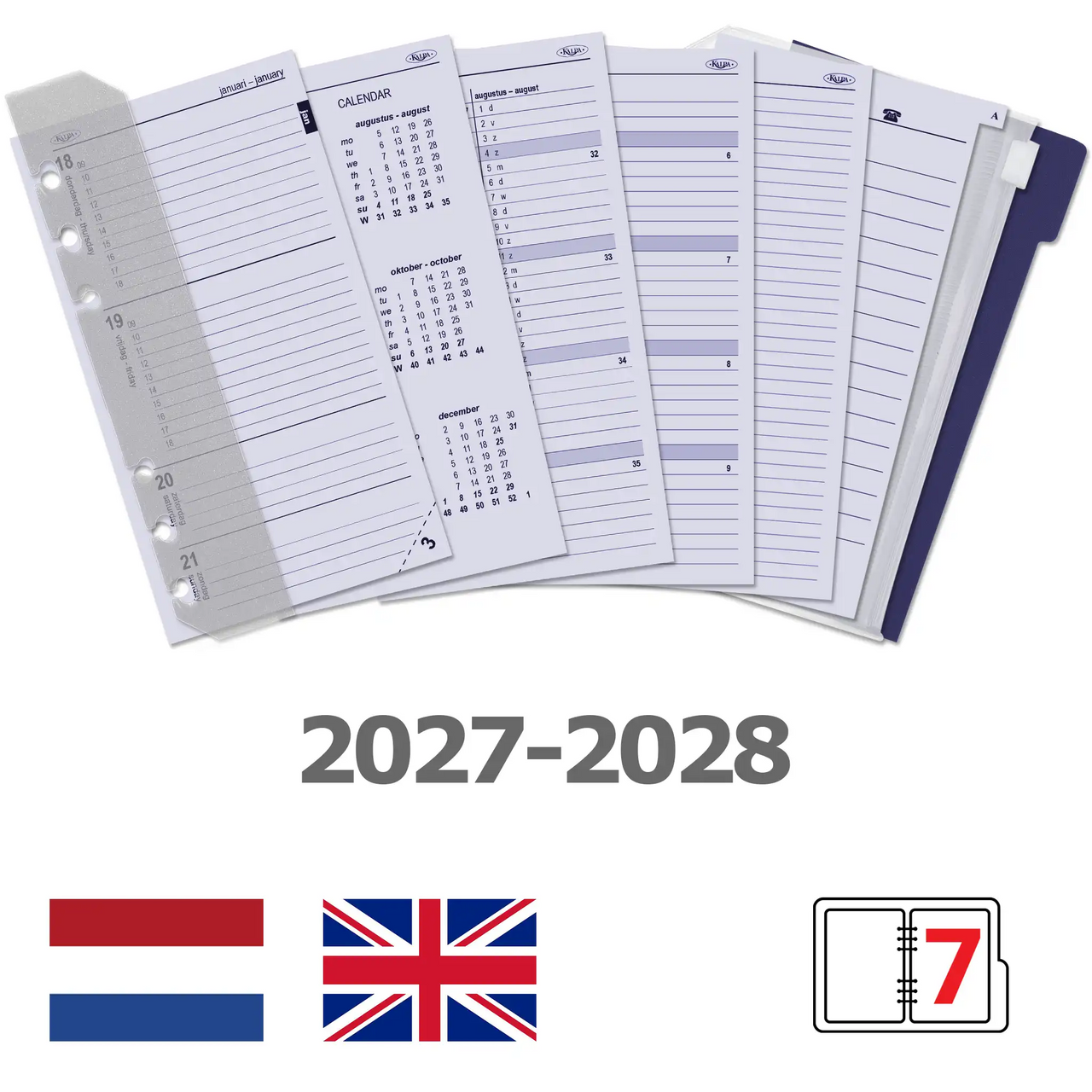 6317-27-28 170 x 95 mm Personal Bindmiddel Vulling 1 Week per 2 Paginas NL EN 2027 2028