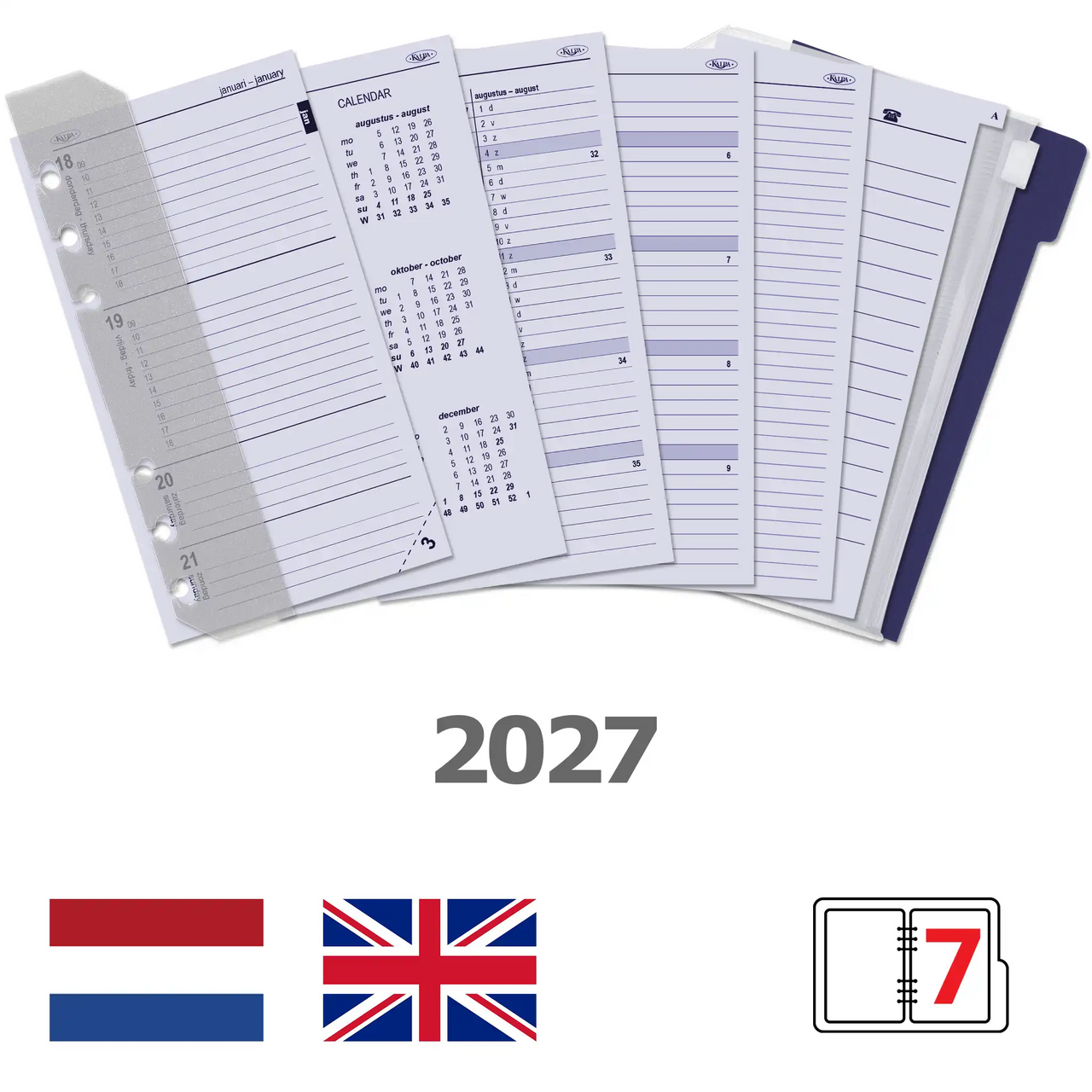 6317-27 170 x 95 mm Personal 6 Ring Agenda Organizer Inserts Weekly Complete Set 2027