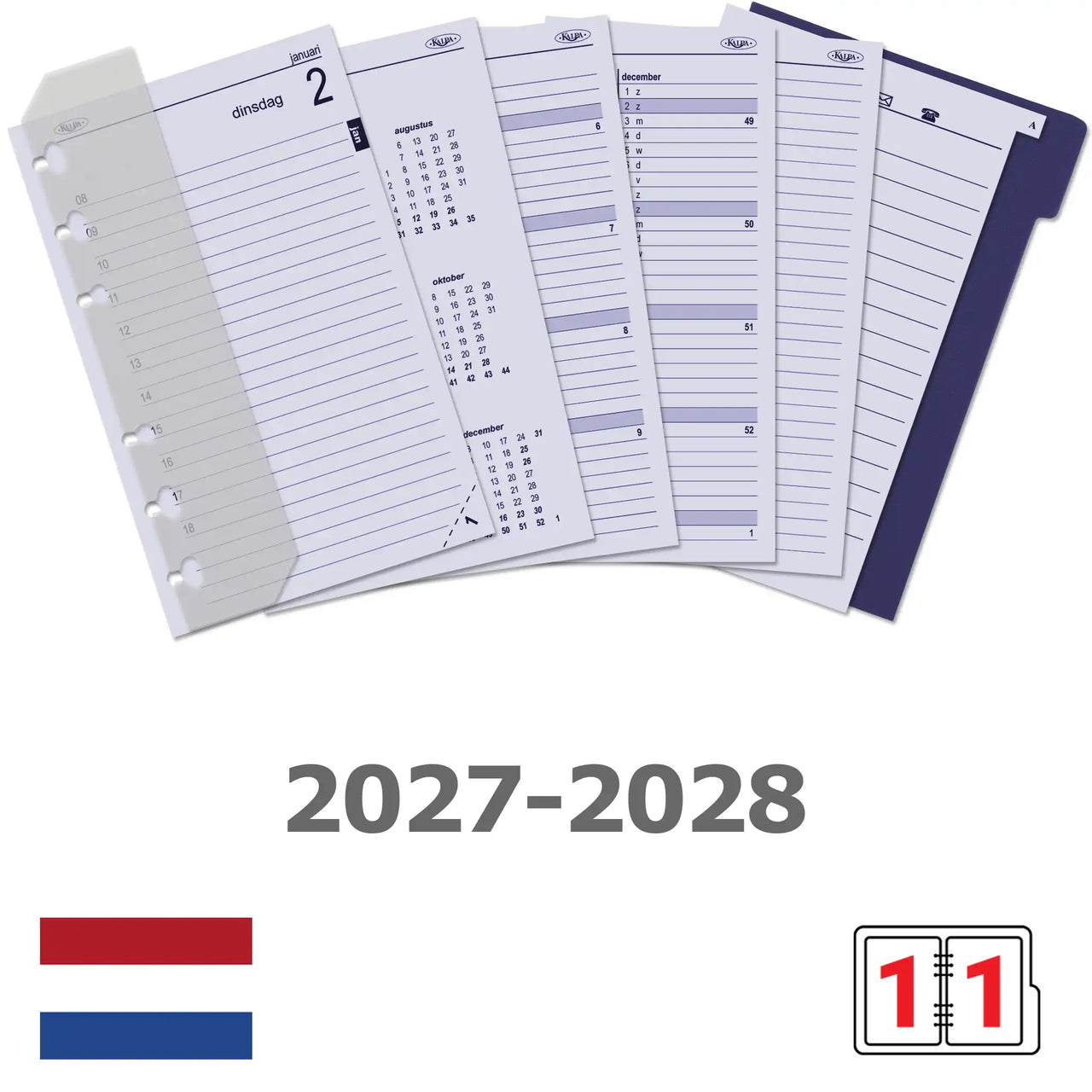 6321-27-28 150 x 95 mm Senior Planner Organizer Refills Daily NL Complete Set 2027 2028