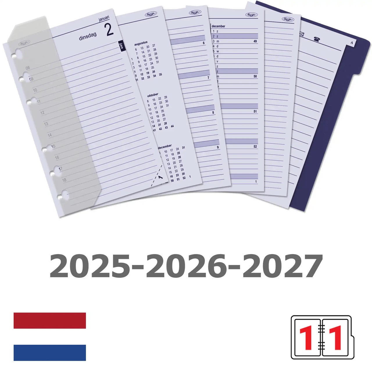 6321-25-26-27 150 x 95 mm Senior Planner Organizer Refills Daily NL Complete Set 2025 2026 2027