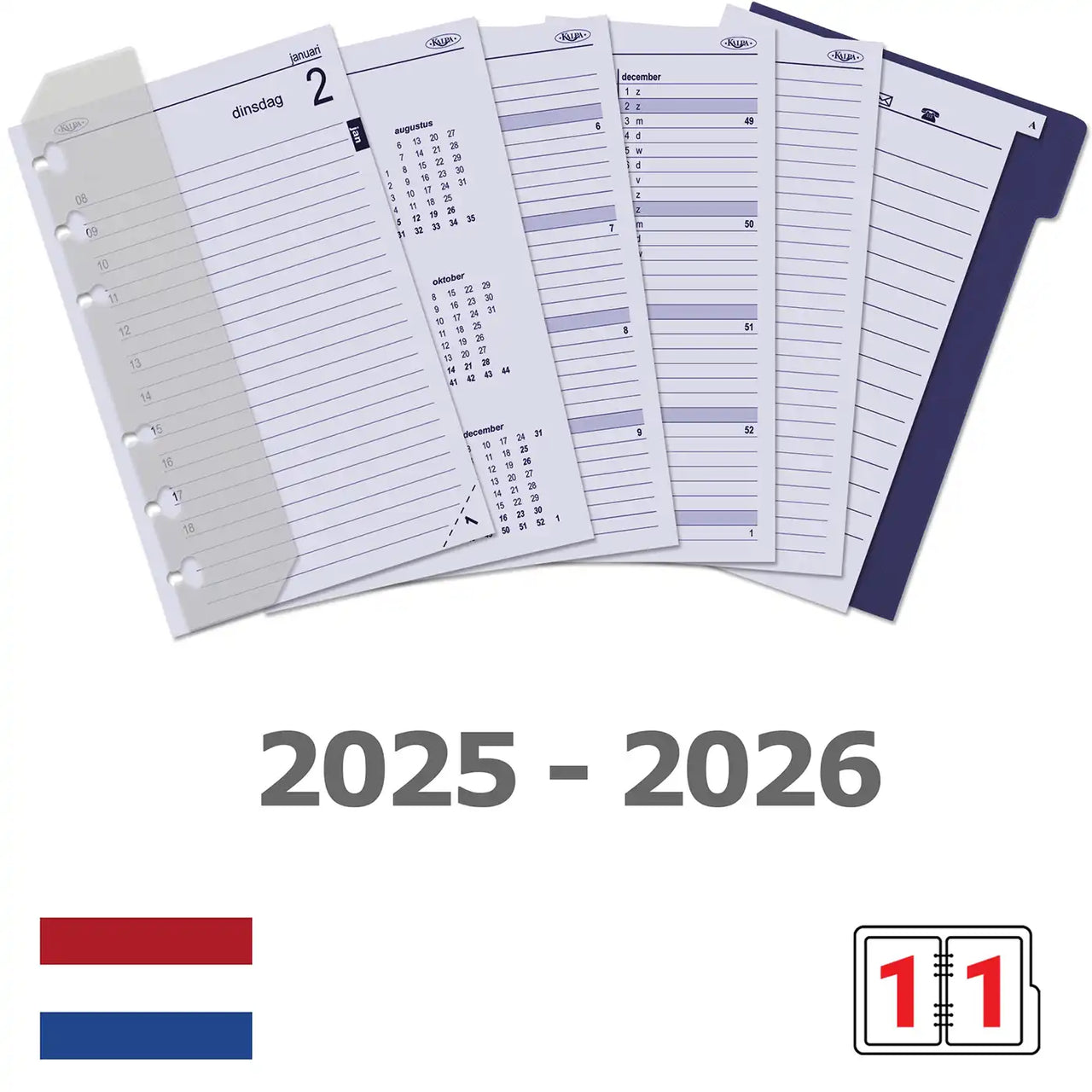 6321-25-26 150 x 95 mm Planificador de agenda senior Insertos diarios NL Complete Conjunto 2025 2026