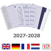 6336-27-28 125 x 80 mm Pocket 6 Ring -Agenda -Einsätze vollständiger Satz EN DE FR NL IT 2027 2028