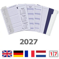 6336-27 125 x 80 mm Pocket 6 Ring Agenda Inserts Complete Set EN DE FR NL IT 2027