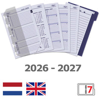 Set of planner pages with 2026-2027 dates, British flag, and brand logo.