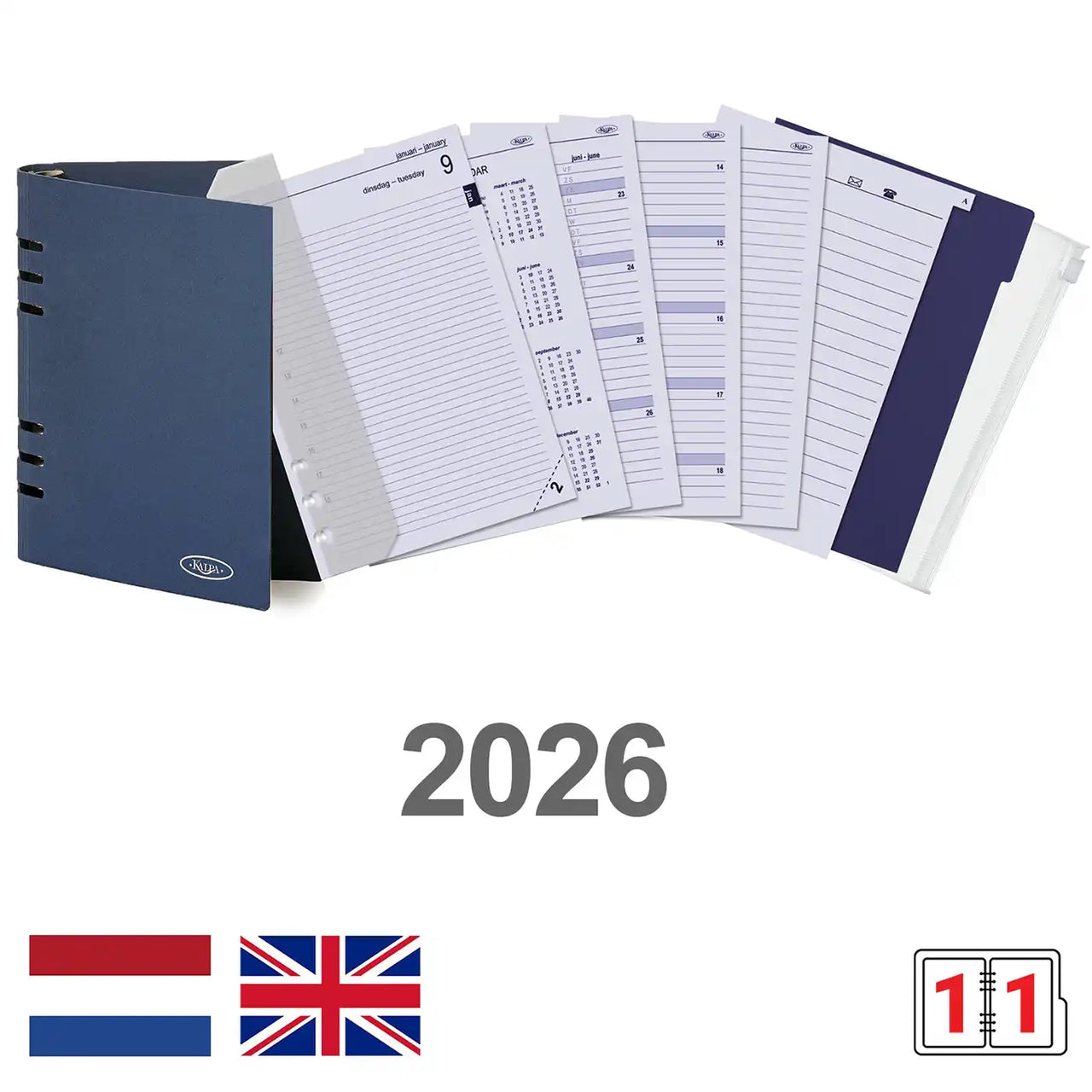 6401-26 210 x 144 mm A5 Planner Organizer Refills Daily EN NL (a bit rust on the ringbinder!) + Storage Folder 2026