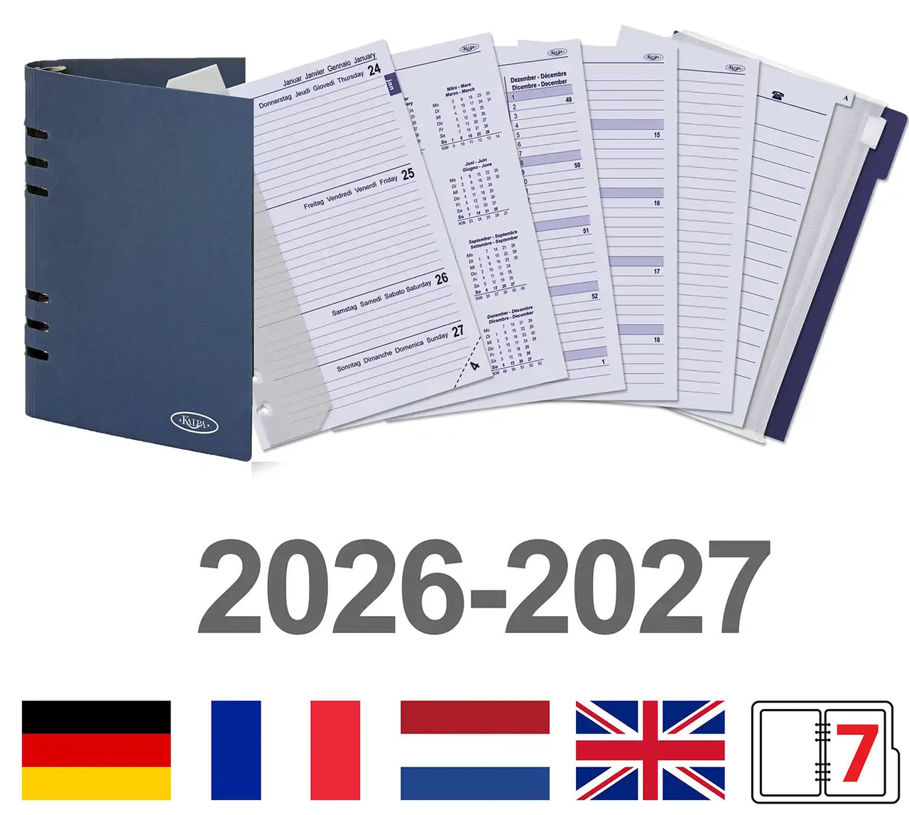 6406-26-27 210 x 144 mm A5 Binder Refills Weekly EN DE FR NL (a bit rust on the ringbinder!) + Storage Folder 2026 2027