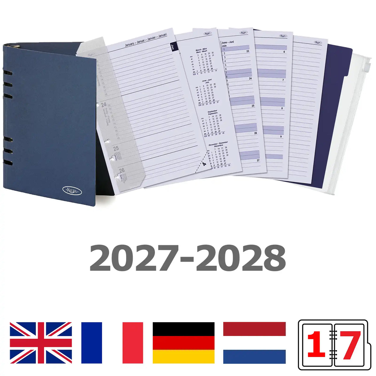 6407-27-28 210 x 144 mm A5 6 Ring Agenda Filler Week NL EN (a bit rust on the ringbinder!) + Storage Folder  2027 2028