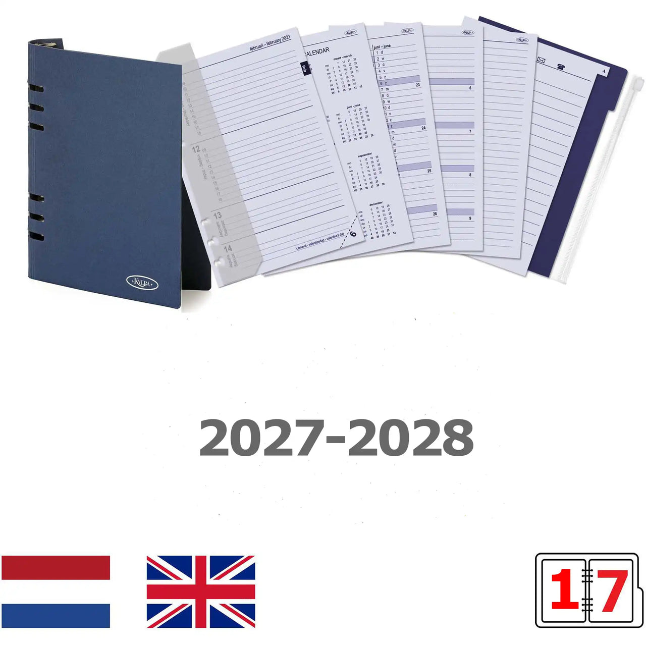 6406-27-28 210 x 144 mm A5 Binder Refills Weekly EN DE FR NL (a bit rust on the ringbinder!) + Storage Folder 2027 2028