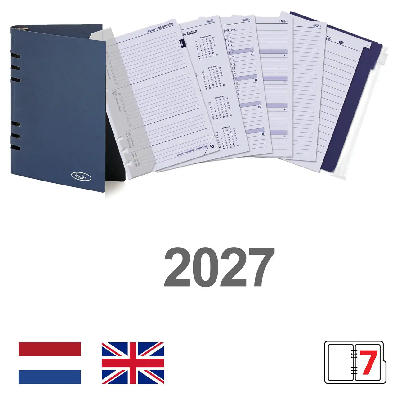 6407-27 210 x 144 mm A5 Bindmiddelinzetstukken EN NL (een beetje roest op de ringband!) + opbergmap 2027