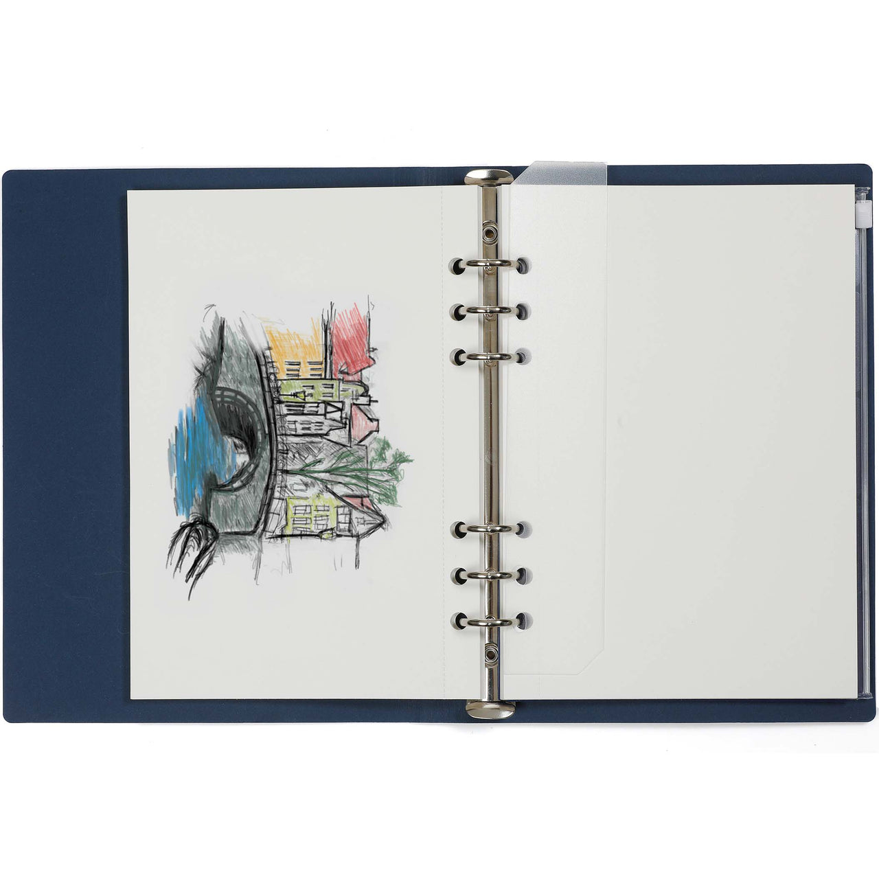 Open notebook with a colorful illustration on a white background