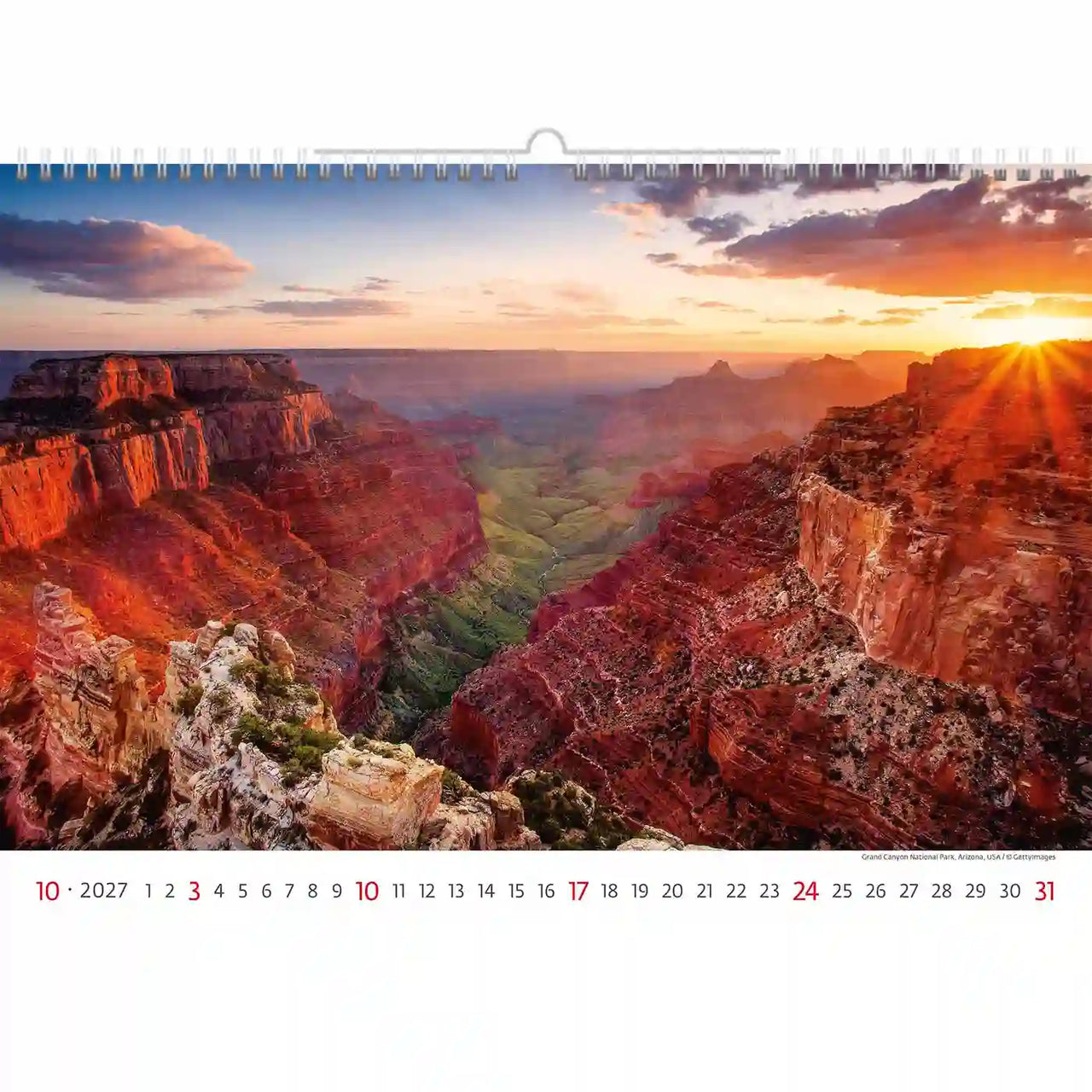 Kalender met een schilderachtig uitzicht op de Grand Canyon bij zonsondergang.