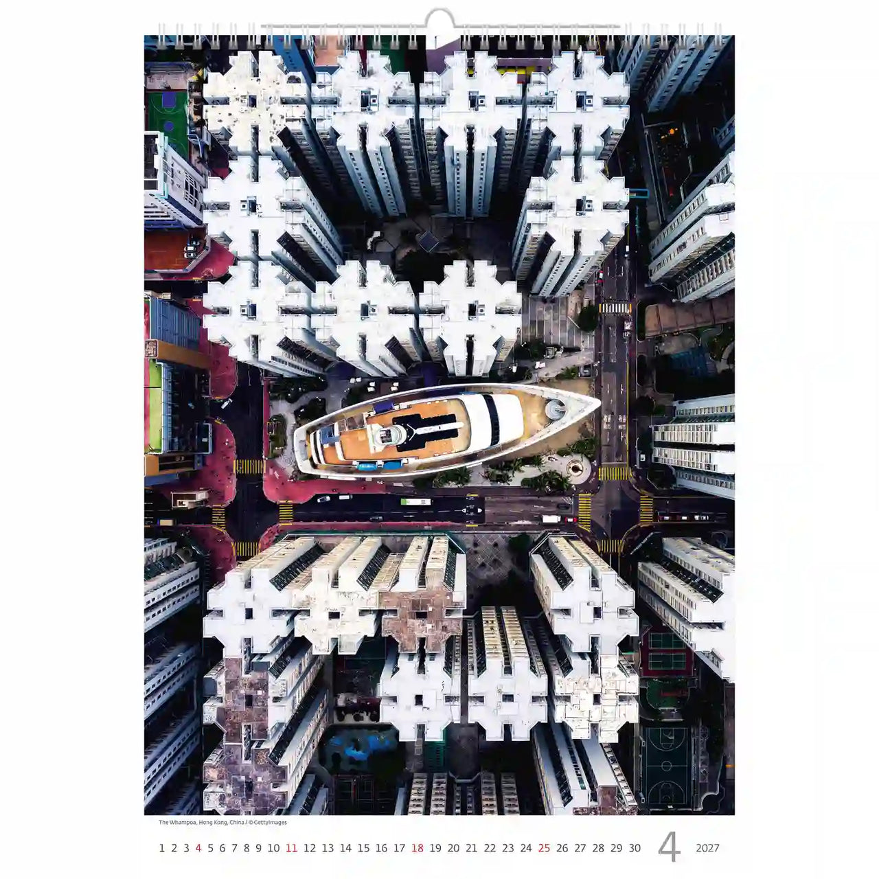 Architectonische ontwerpkalender met een boot in het midden