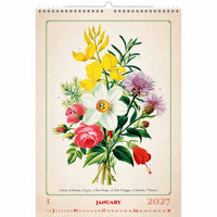 Bloemmotief op een kalender voor januari 2027 met een vintage stijl.