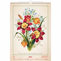 Bloemmotief op een kalender voor mei 2027 met een beige rand.