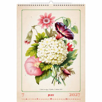 Bloemmotief op een kalender voor juli 2027 met bloemen en bladeren.
