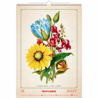 Bloemmotief op een kalender voor november 2027 met een vintage stijl.
