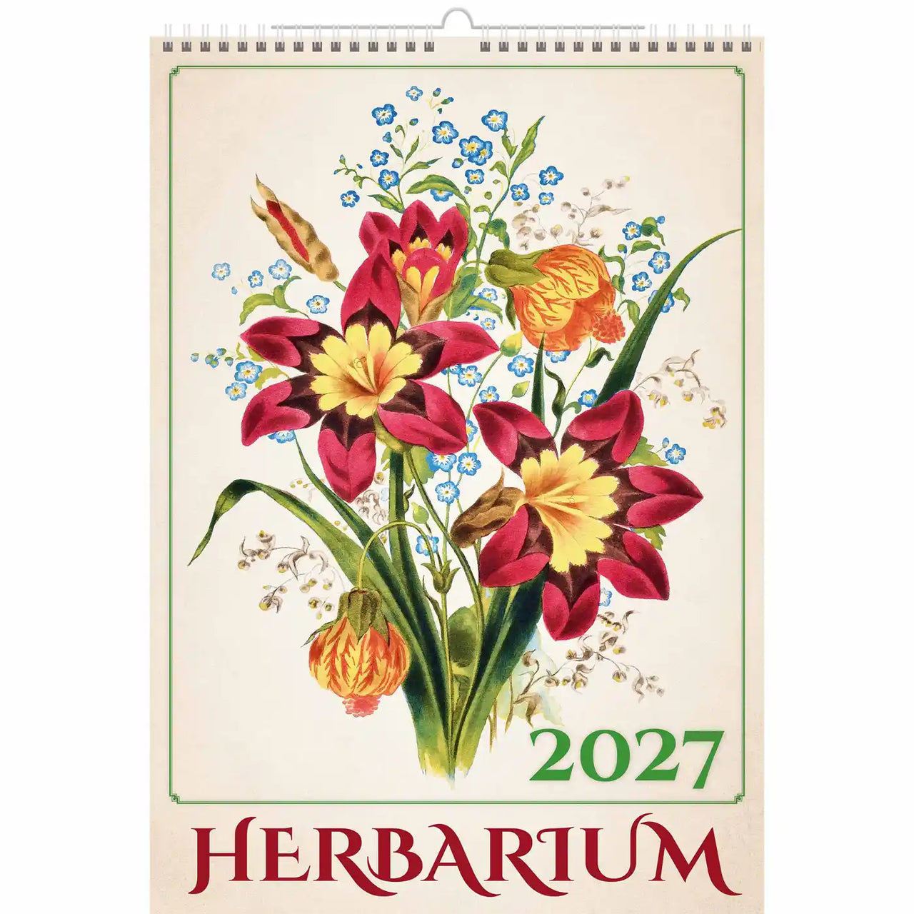 Bloemdessinkalender voor 2027 met 'Herbatorium'-branding op een beige achtergrond