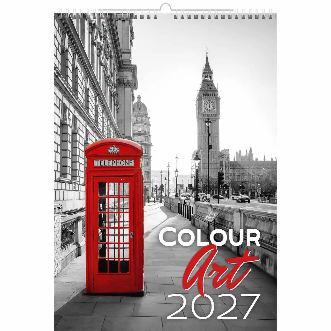 Kalenderomslag met een rode telefooncel en de Big Ben in Londen, met tekst 'Colour Art 2027'.