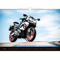 Motorkalender met een helderblauwe hemelachtergrond