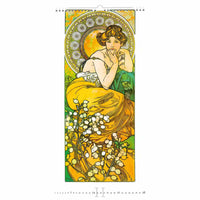 Art Nouveau-stijl schilderij van een vrouw met florale elementen op een witte achtergrond