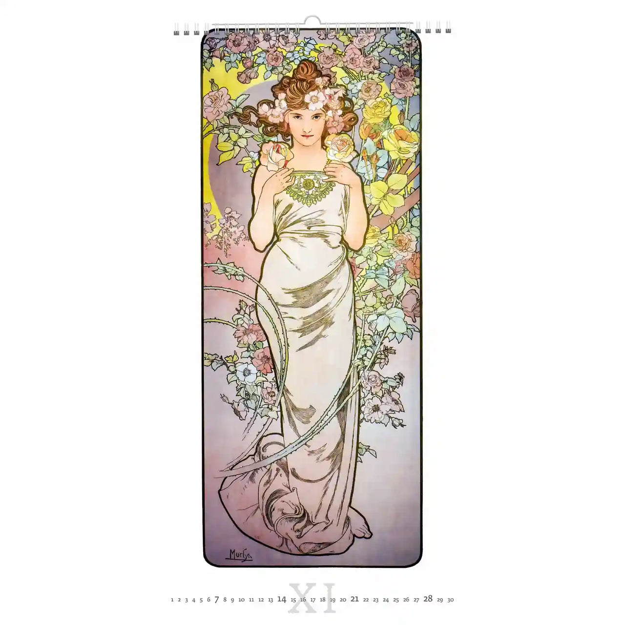 Yogamat met Art Nouveau-stijl dessin van een vrouw in een bloemenframe
