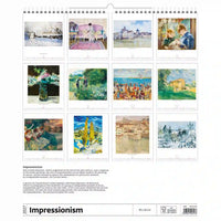 Kalenderomslag met impressionistische schilderijen met een korte beschrijving van de kunststroming.