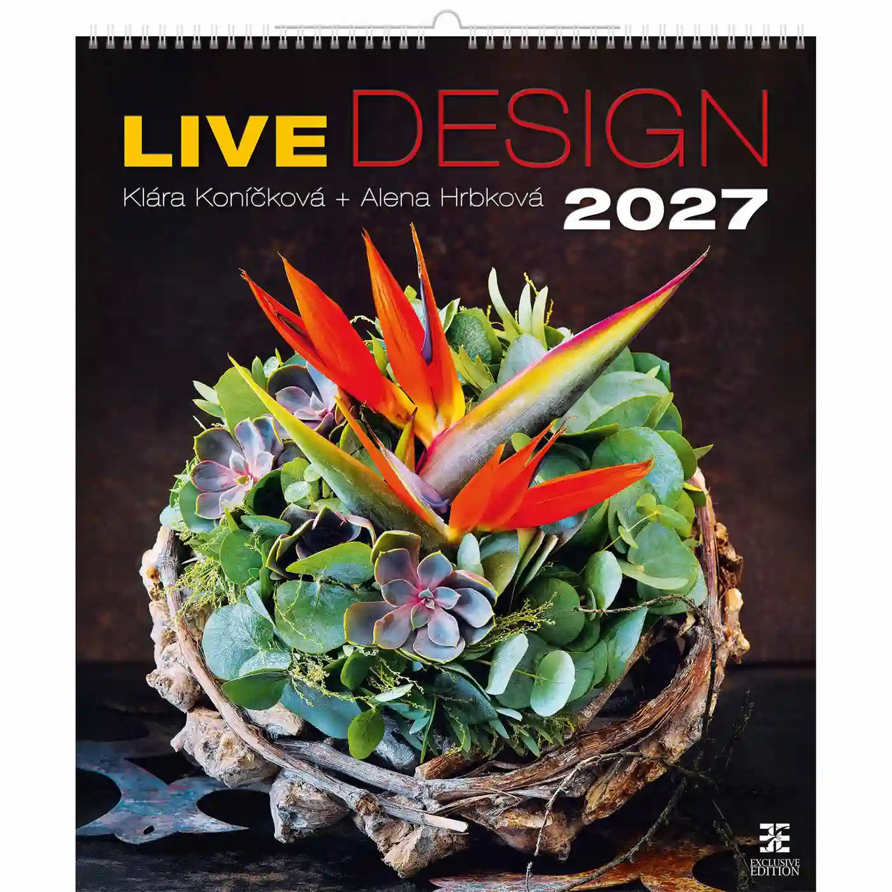 Couverture de calendrier avec composition florale et texte « Live Design 2027 »