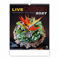 Couverture de calendrier avec un arrangement végétal décoratif et la marque « Live Design »
