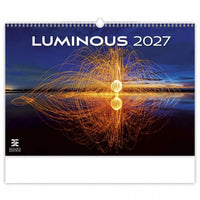 Kalenderomslag voor 2027 met een lichtkunstontwerp en 'Luminous' tekst.