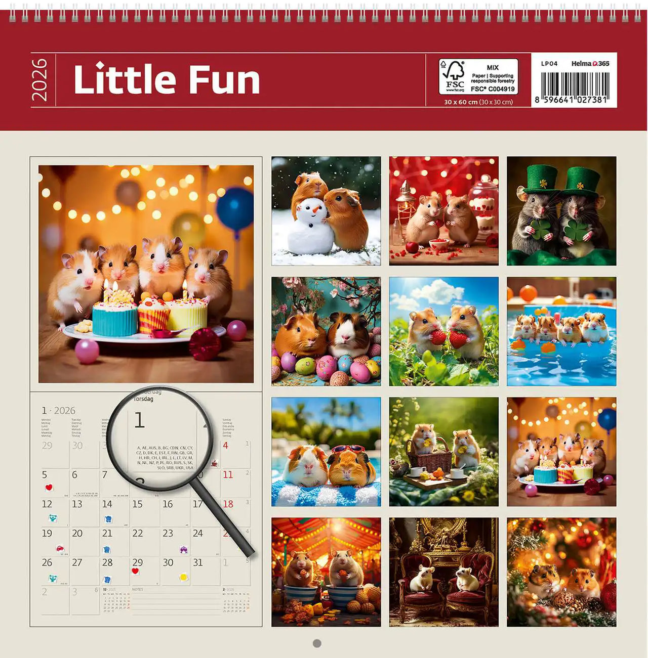2026 Kalender schreiben 30 x 30 Hamster Spaß