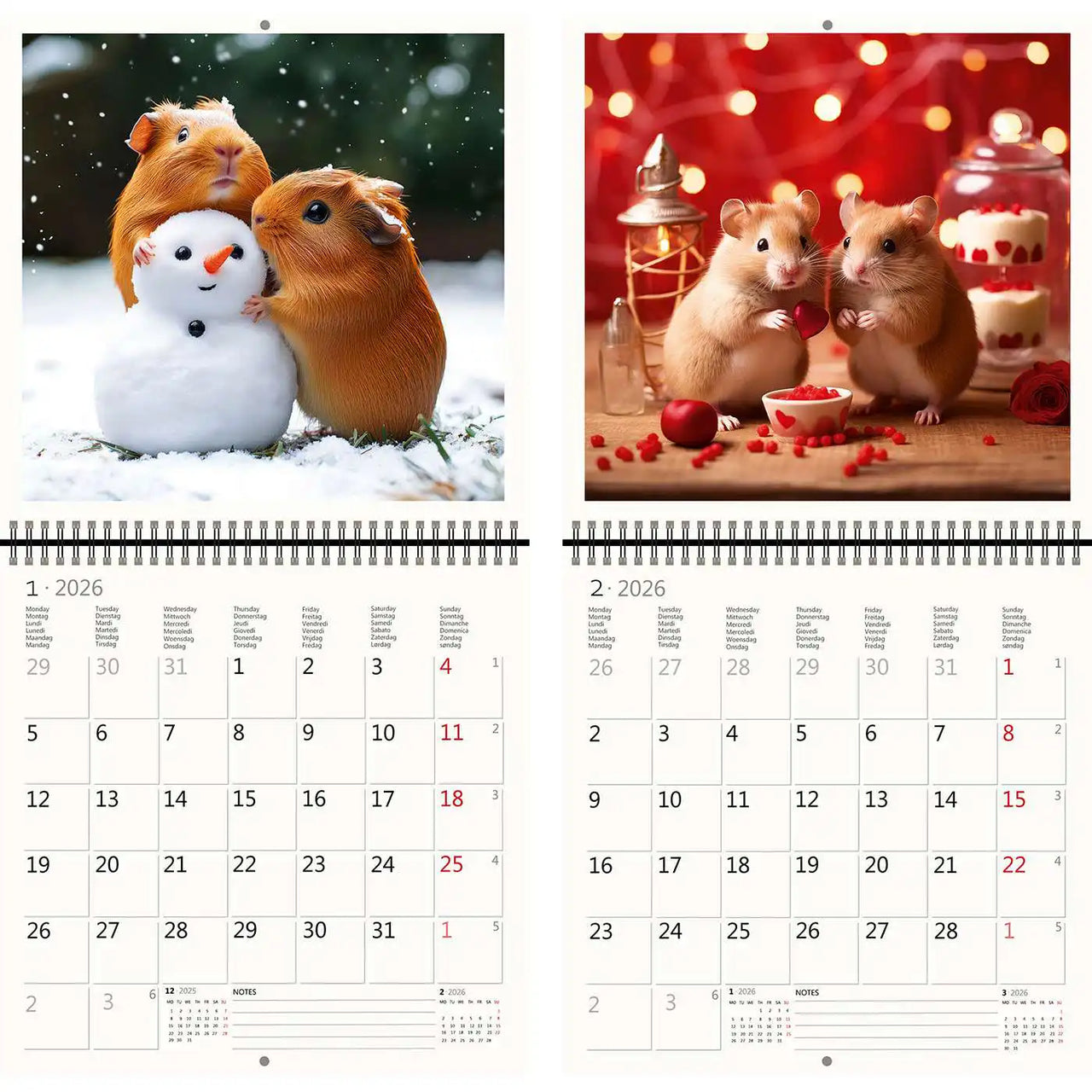 2026 Kalender schreiben 30 x 30 Hamster Spaß
