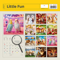 Little Fun kalender 2027 met afbeeldingen met dierenthema op een gele achtergrond
