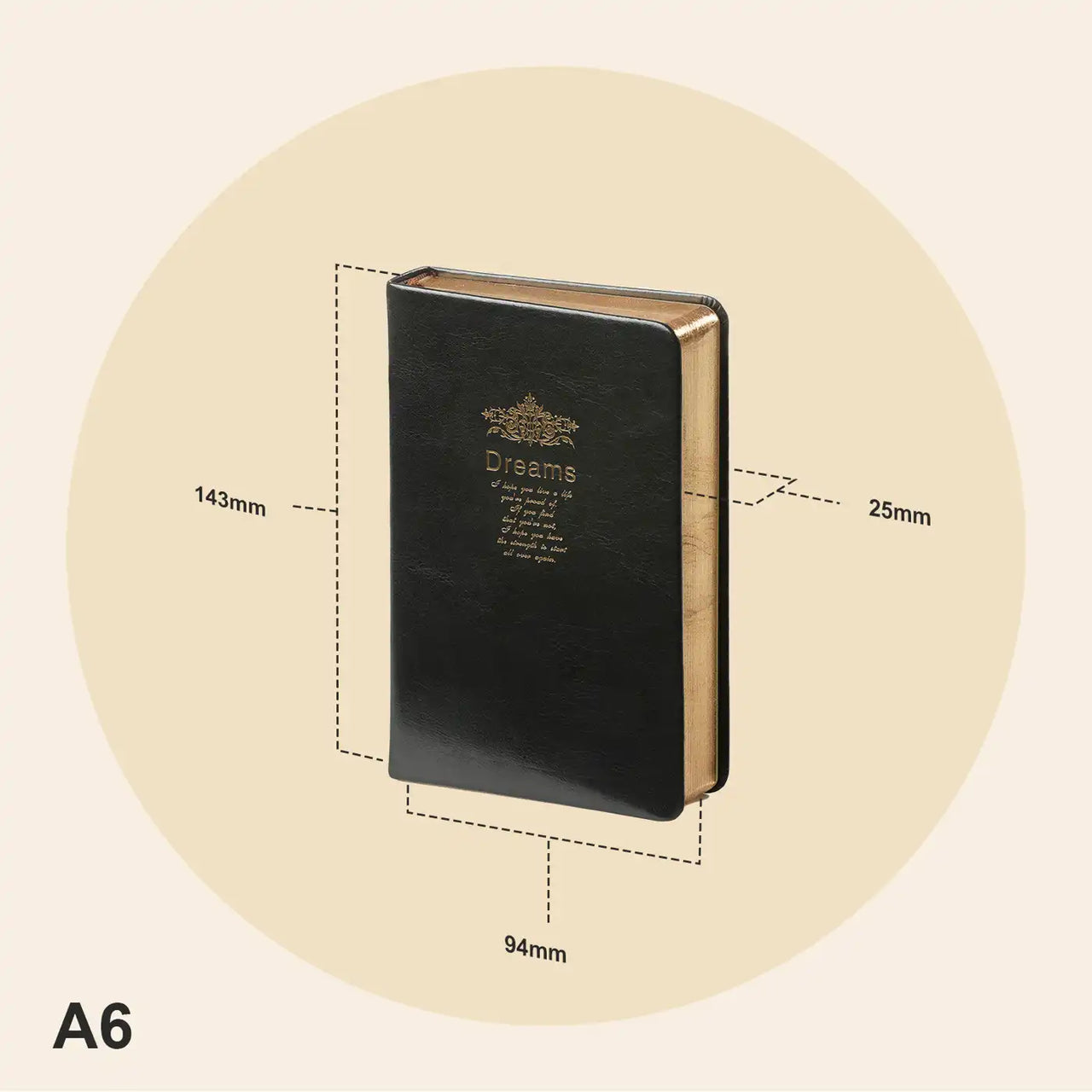 D6046 Kalpa A6 notizbuch retro Goldene Trimseiten schwarz