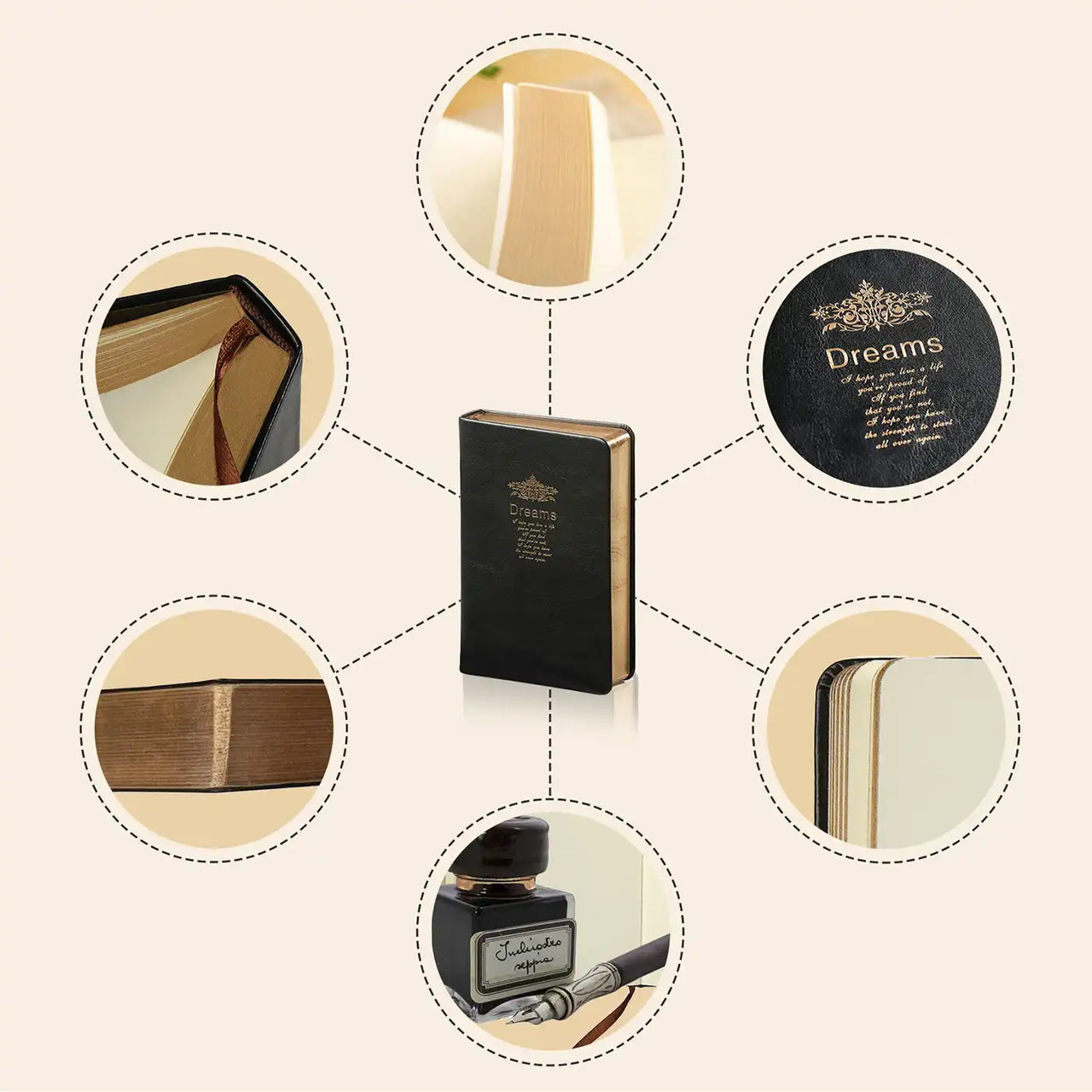 D6046 Kalpa A6 Retro Notebook Gold trim sides Black