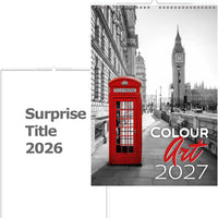Kalenderomslag met een rode telefooncel en Big Ben, voorzien van 'Colour Art 2027' branding.
