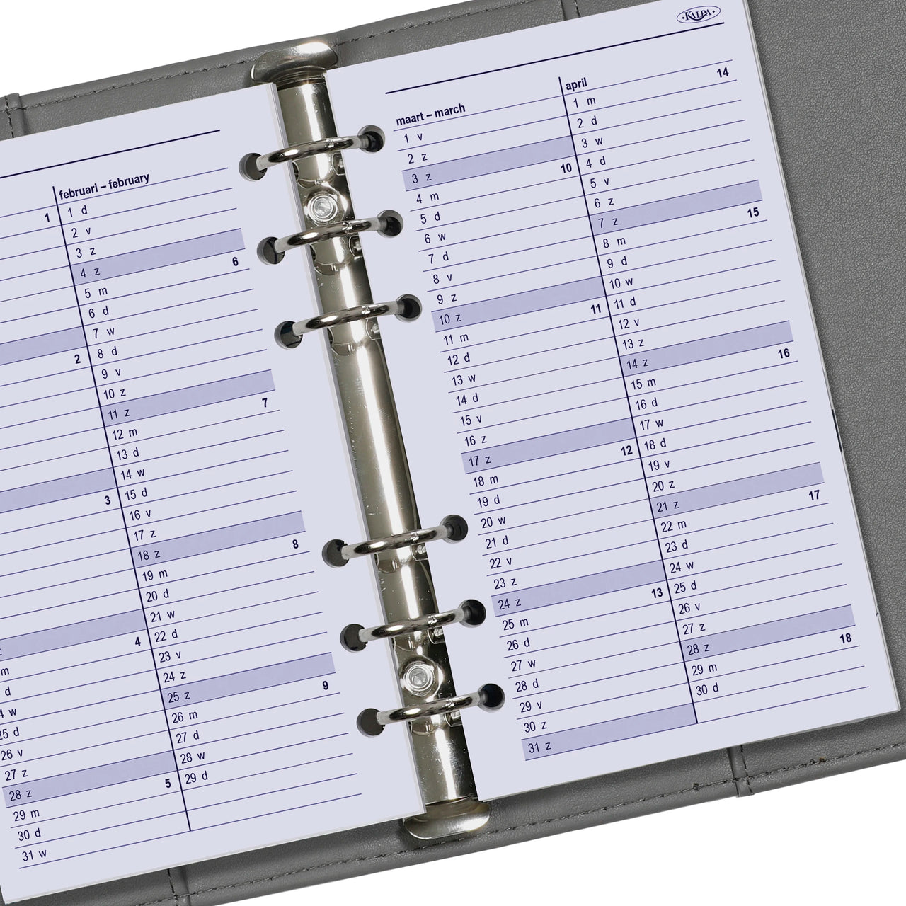 6217-27-28-29 170 x 95 mm Personal Agendabinder Vulling Week NL EN 2027 2028 2029