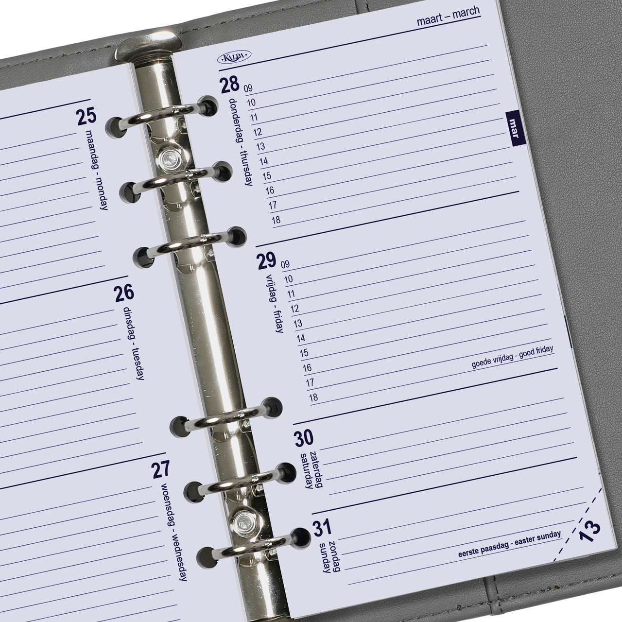 6217-27-28-29 170 x 95 mm Personal Agendabinder Vulling Week NL EN 2027 2028 2029