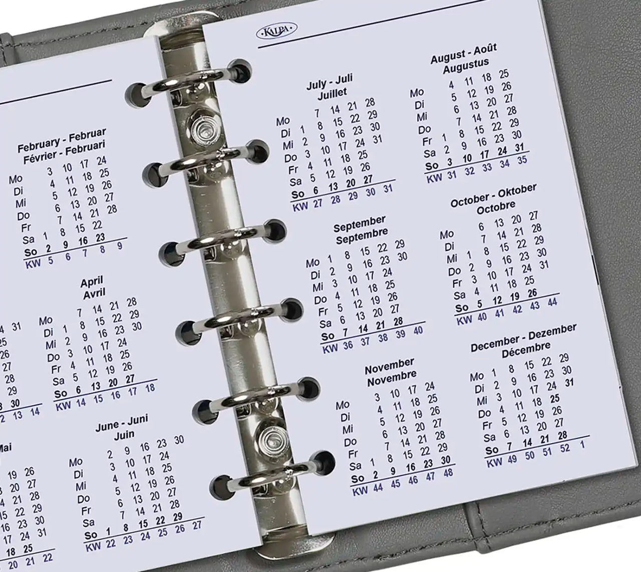 Refill for Pocket organizer - 125 x 80 mm - Year Calendar View